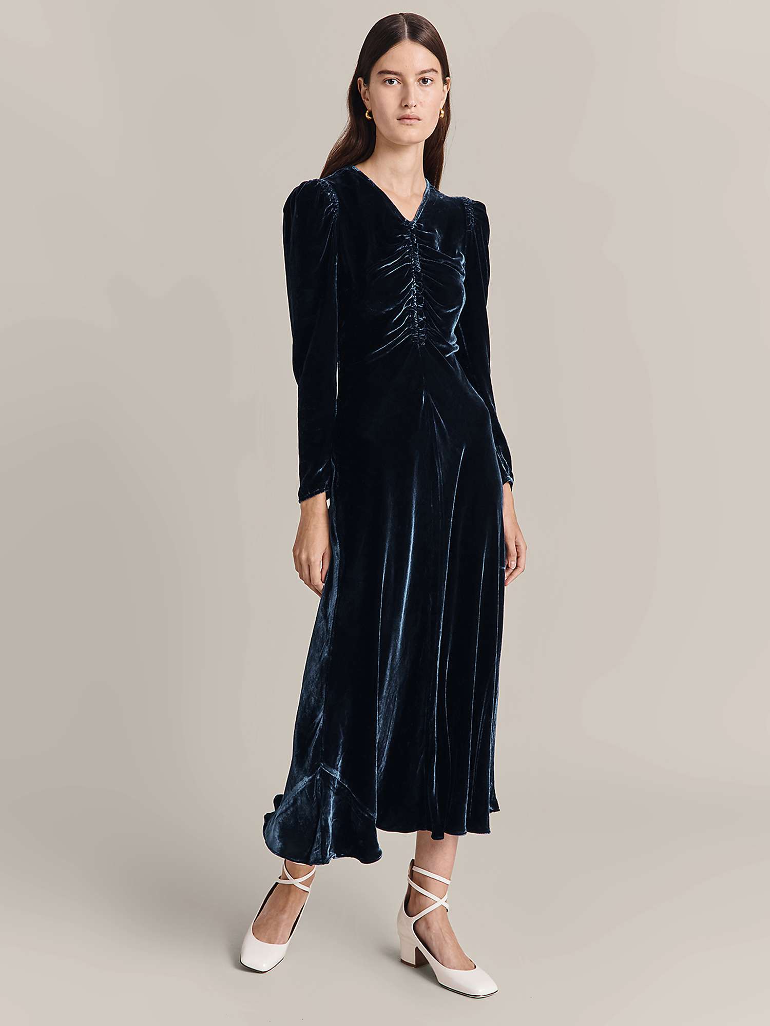 Buy Ghost Polly Velvet Midi Dress, Blue Online at johnlewis.com