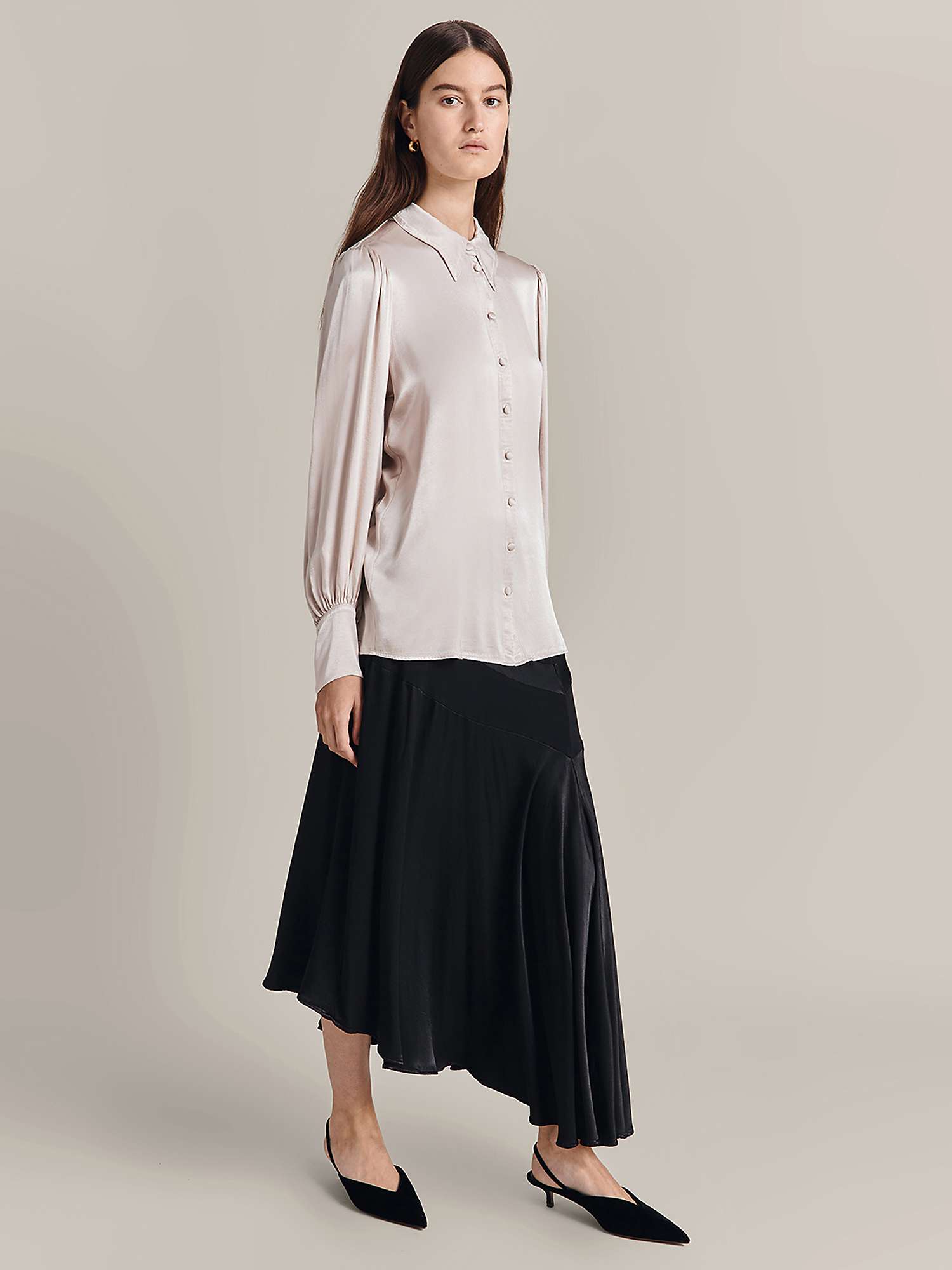 Buy Ghost Alice Pointed Collar Satin Shirt, Beige Online at johnlewis.com