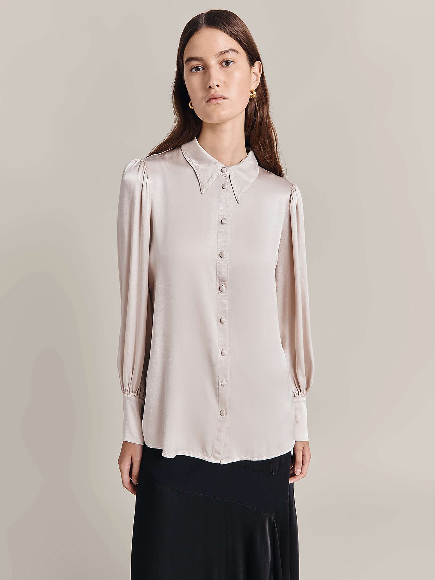 Buy Ghost Alice Pointed Collar Satin Shirt, Beige Online at johnlewis.com