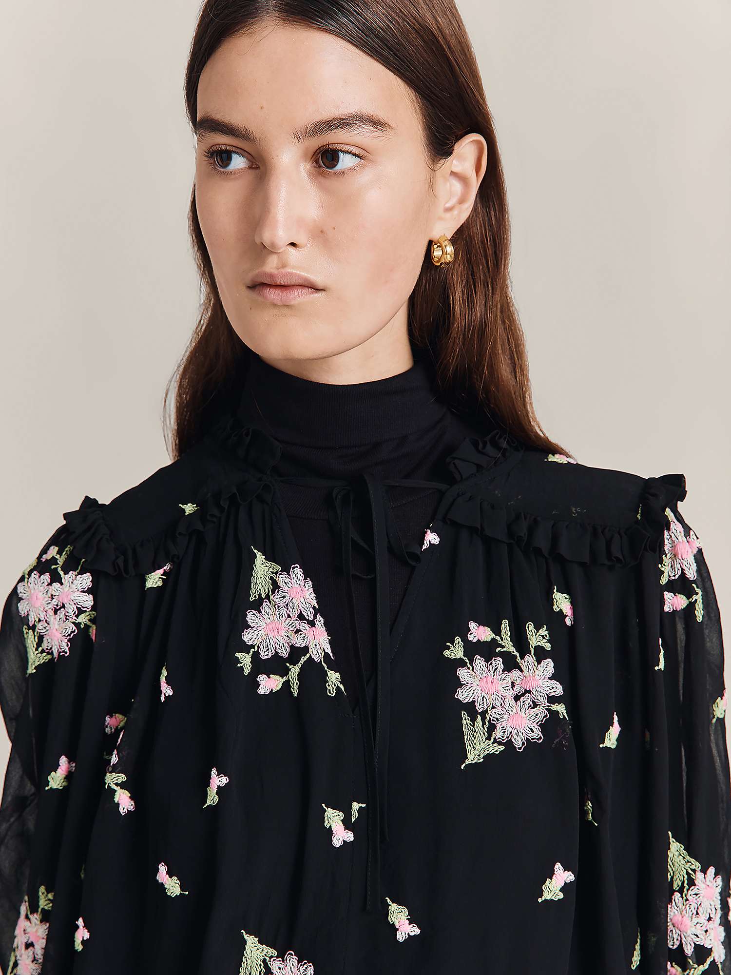 Buy Ghost Josie Embroidered Blouse, Black Poppy Online at johnlewis.com