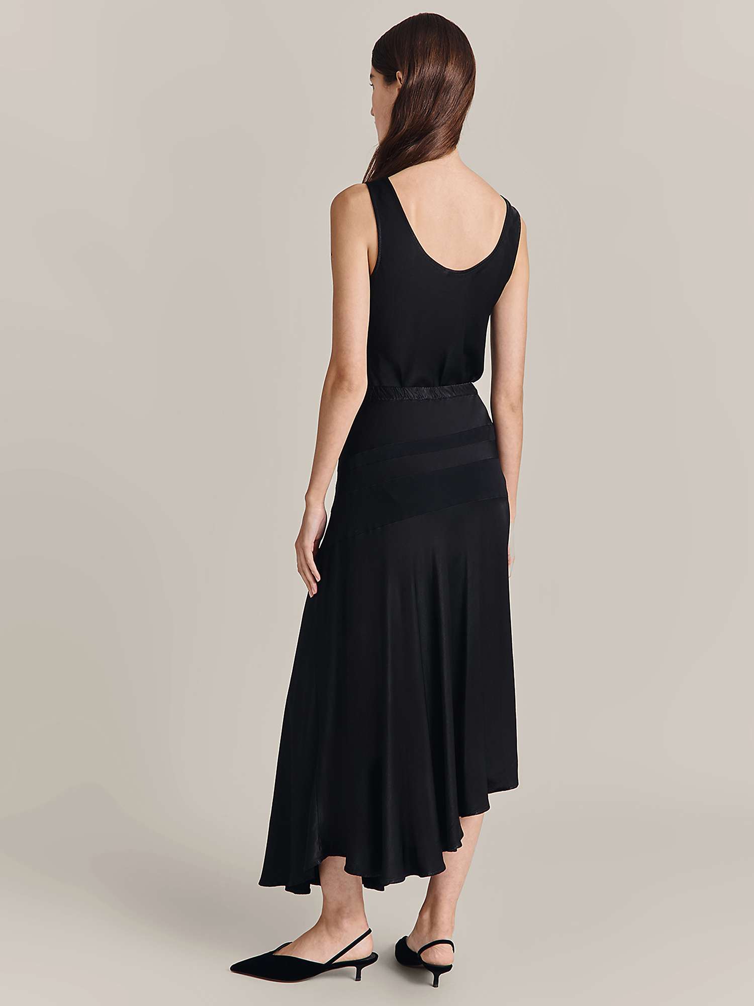 Buy Ghost Skye Asymmetric Hem Satin Skirt, Black Online at johnlewis.com