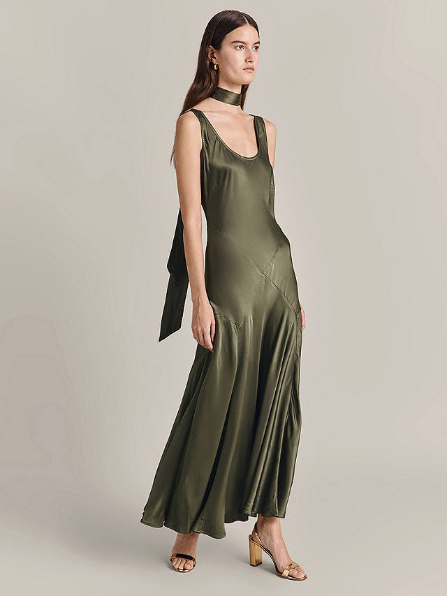 Ghost Maisie Sleeveless Satin Maxi Dress, Dark Green