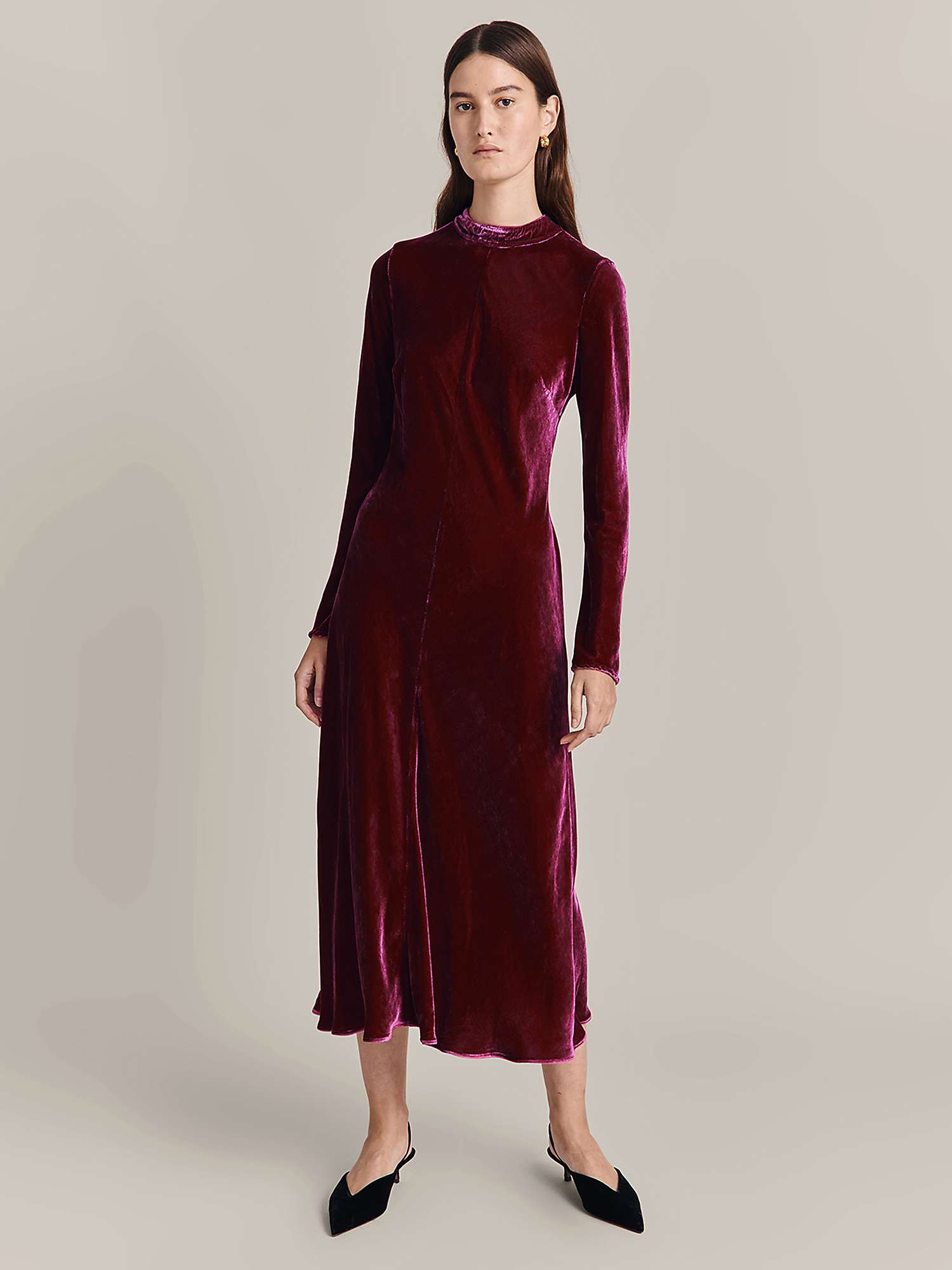 Buy Ghost Selena Velvet Midi Dress, Magenta Online at johnlewis.com