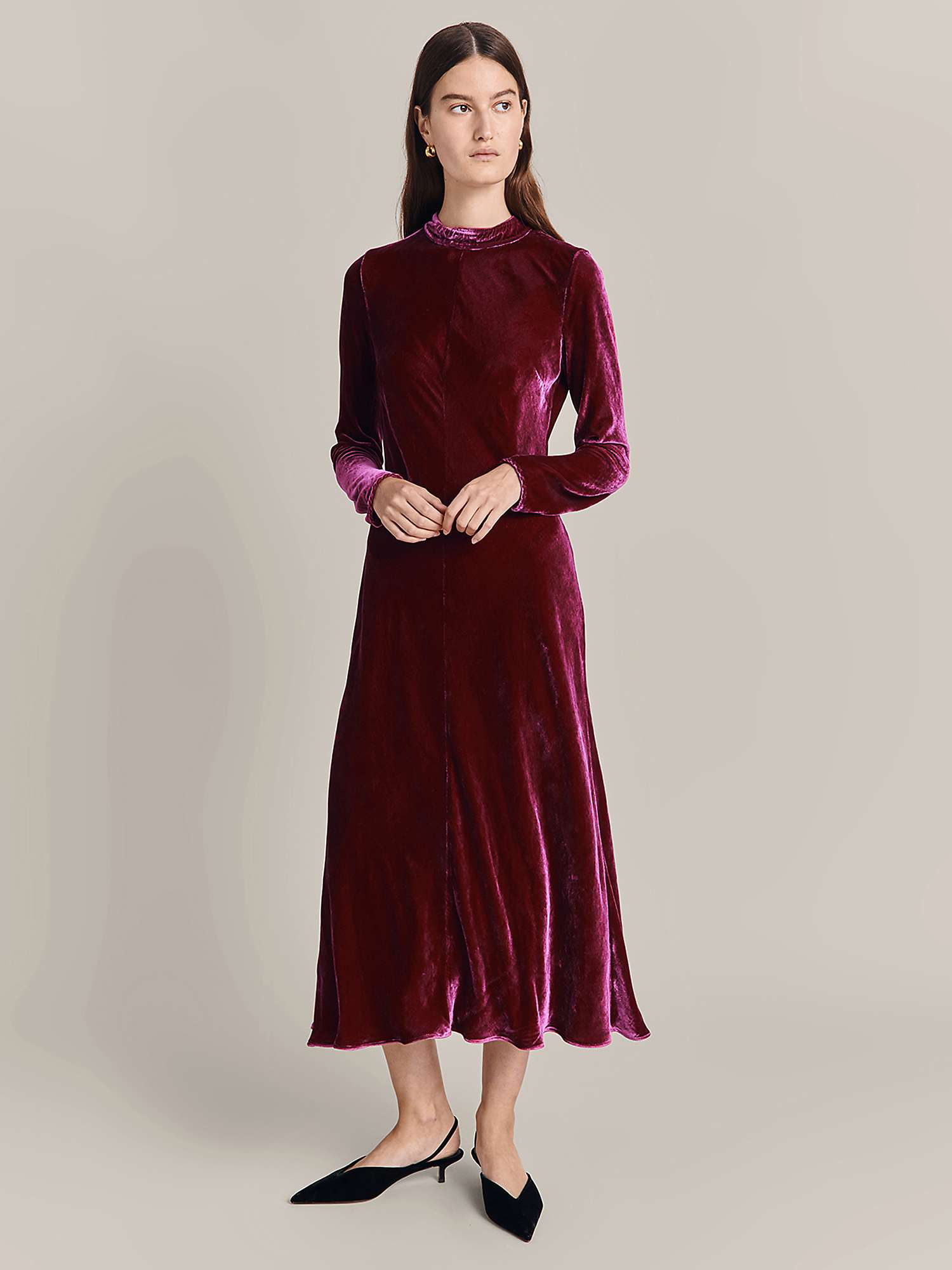 Buy Ghost Selena Velvet Midi Dress, Magenta Online at johnlewis.com