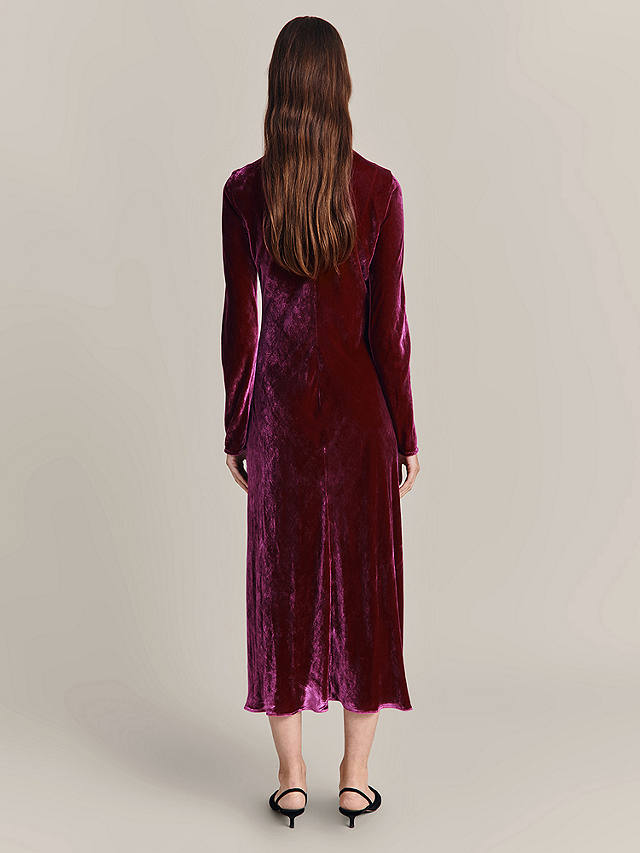 Ghost Selena Velvet Midi Dress, Magenta