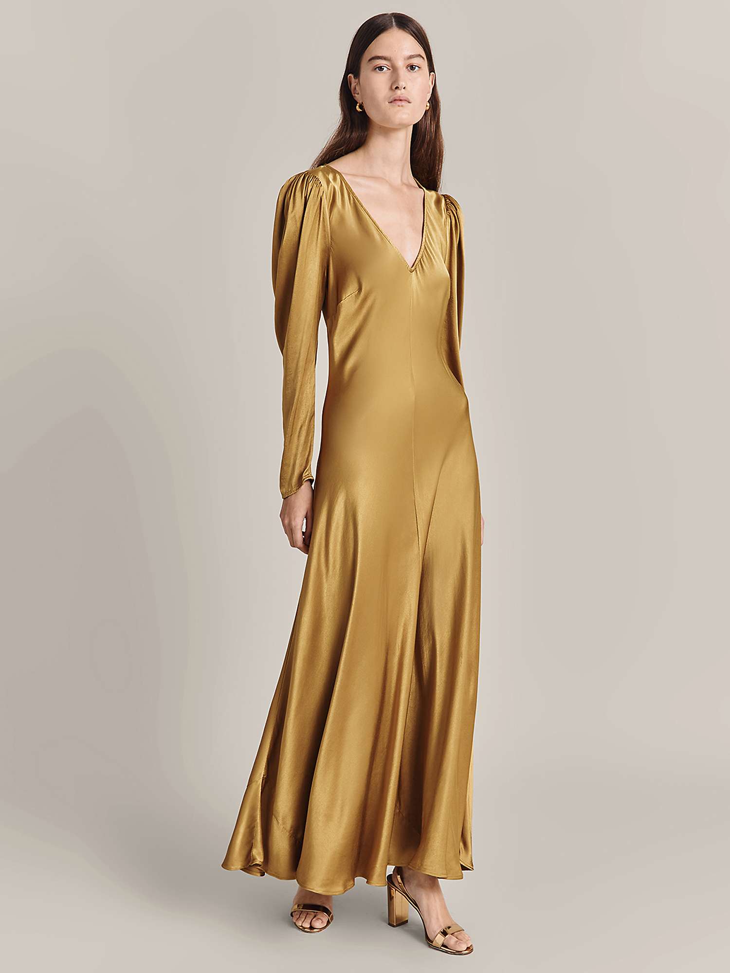 Buy Ghost Etta Satin Dress, Gold Online at johnlewis.com