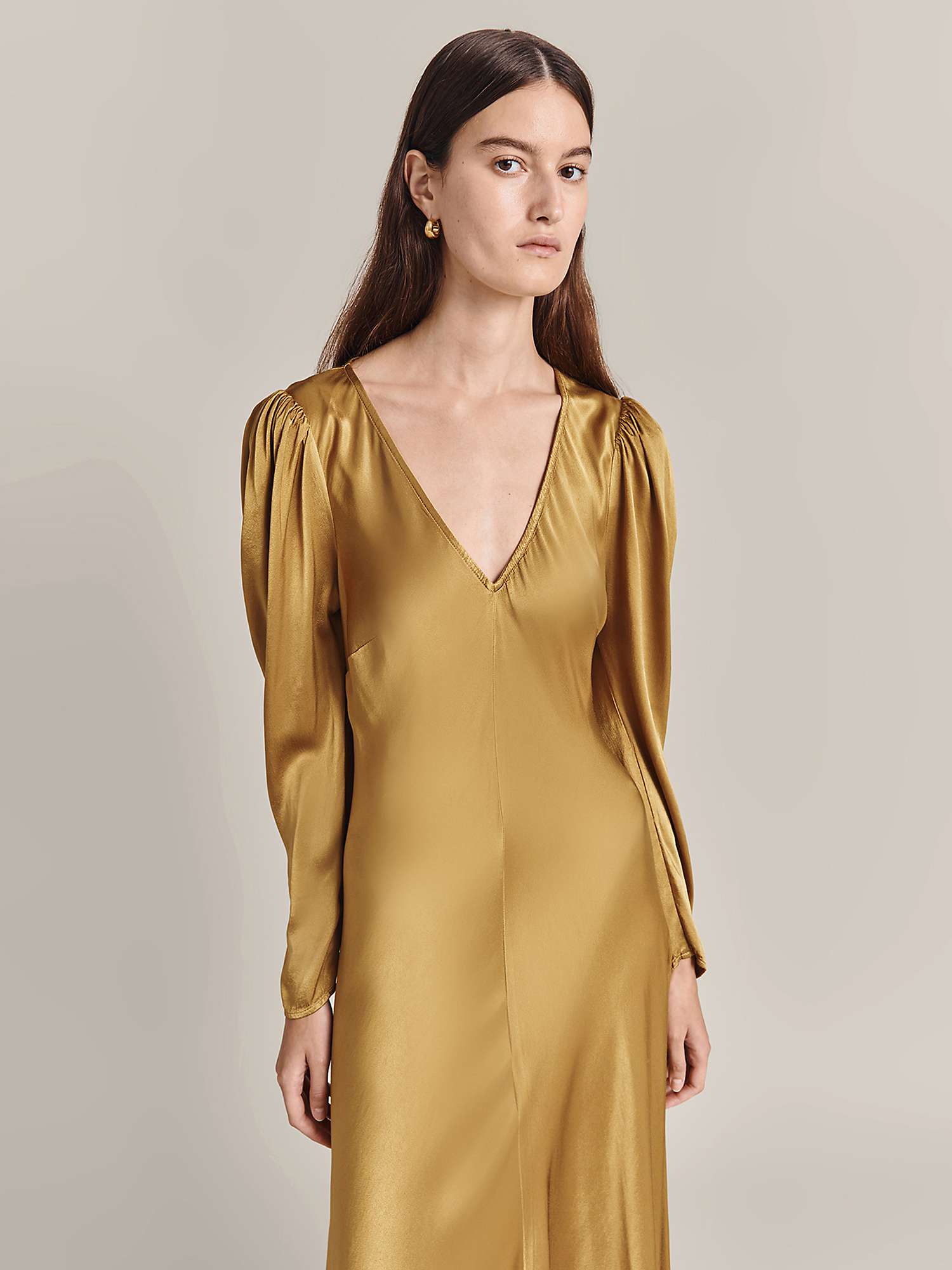 Buy Ghost Etta Satin Dress, Gold Online at johnlewis.com