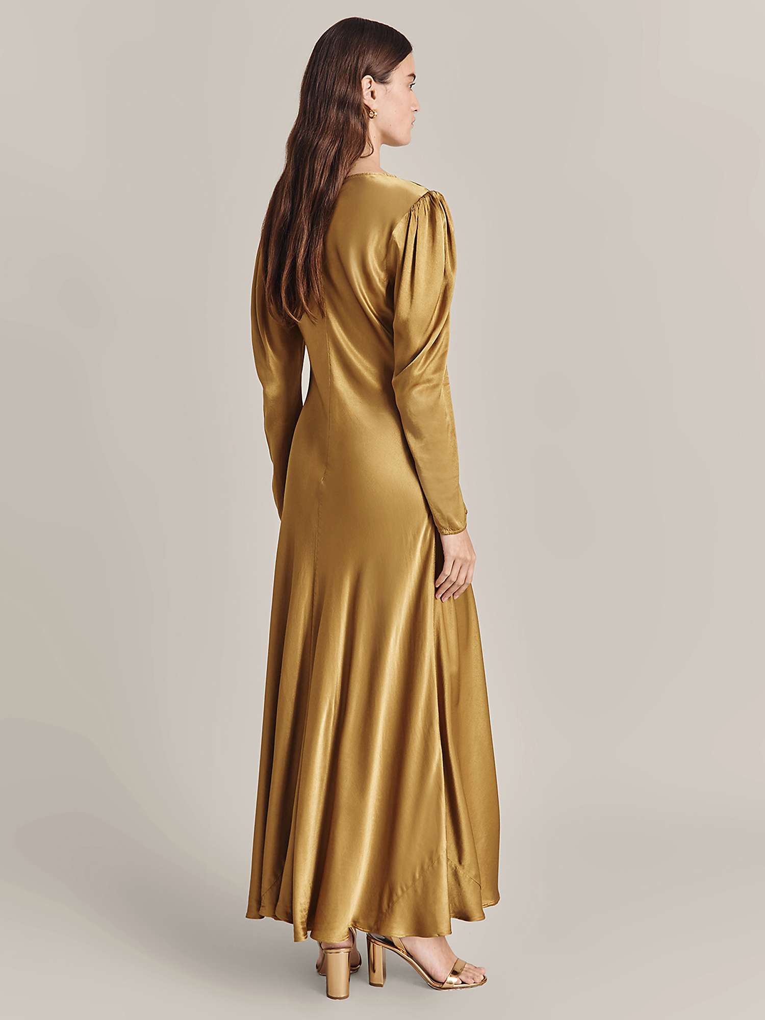 Buy Ghost Etta Satin Dress, Gold Online at johnlewis.com