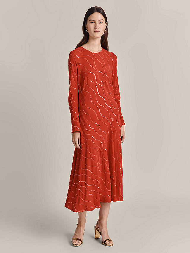 Ghost Ophelia Embellished Midi Dress, Red