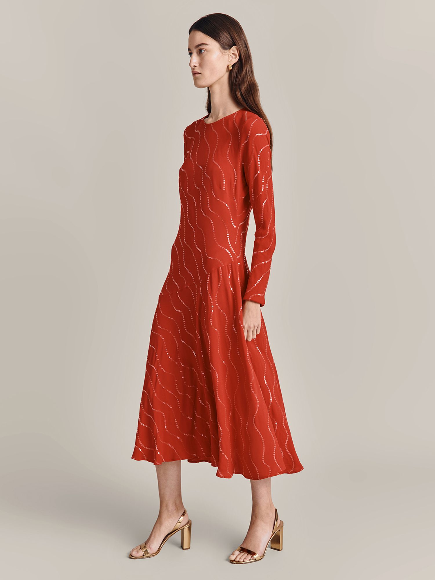 Ghost Ophelia Embellished Midi Dress, Red, L