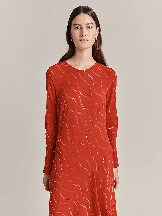 Ghost Ophelia Embellished Midi Dress, Red