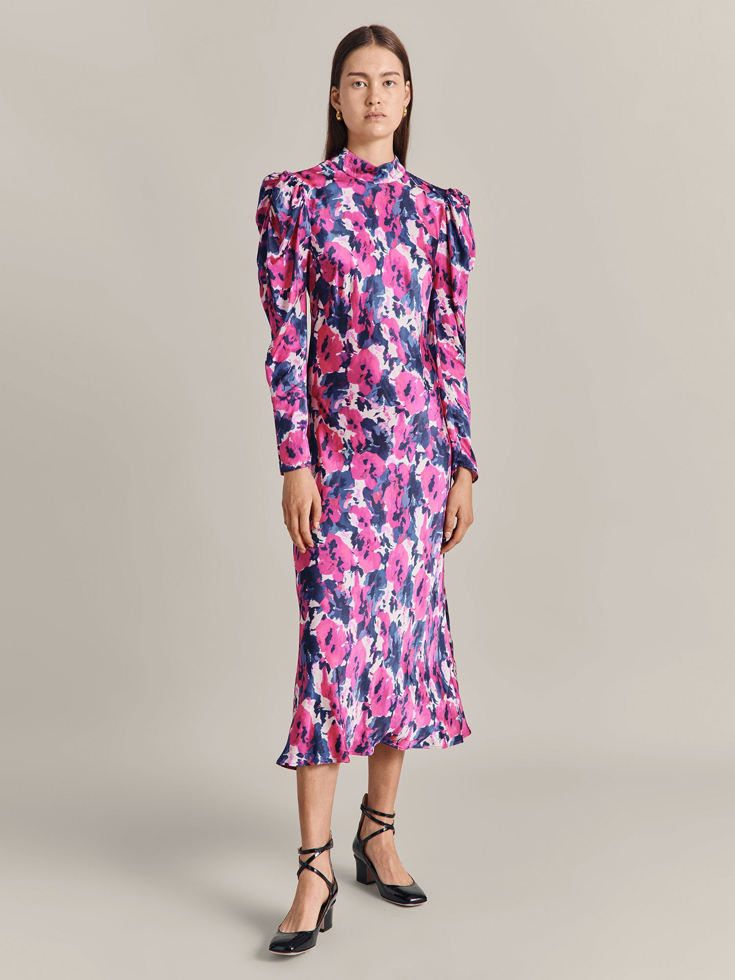 Ghost Harper Midi Dress, Pink/Multi at John Lewis & Partners