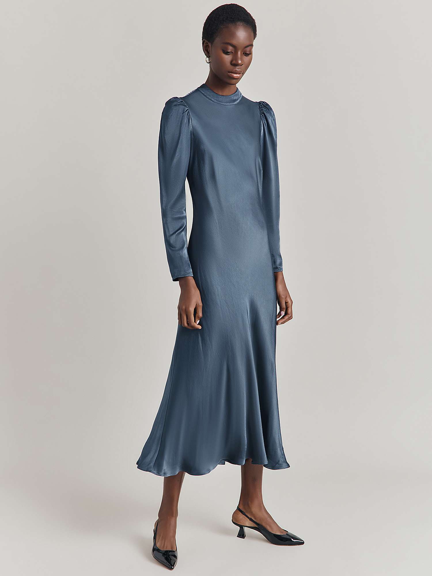 Buy Ghost Harper Puff Sleeve Satin Midi Dress Online at johnlewis.com
