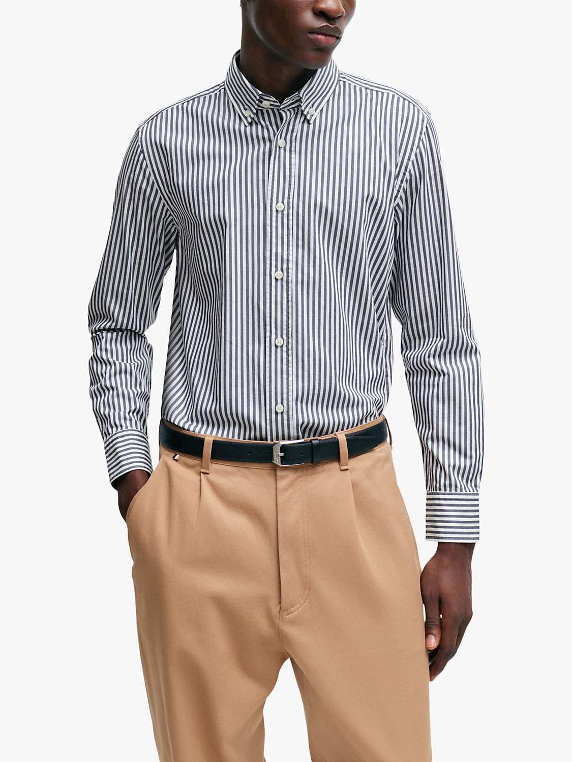 Buy BOSS C-Hal Stripe Long Sleeve Shirt, Open Blue Online at johnlewis.com