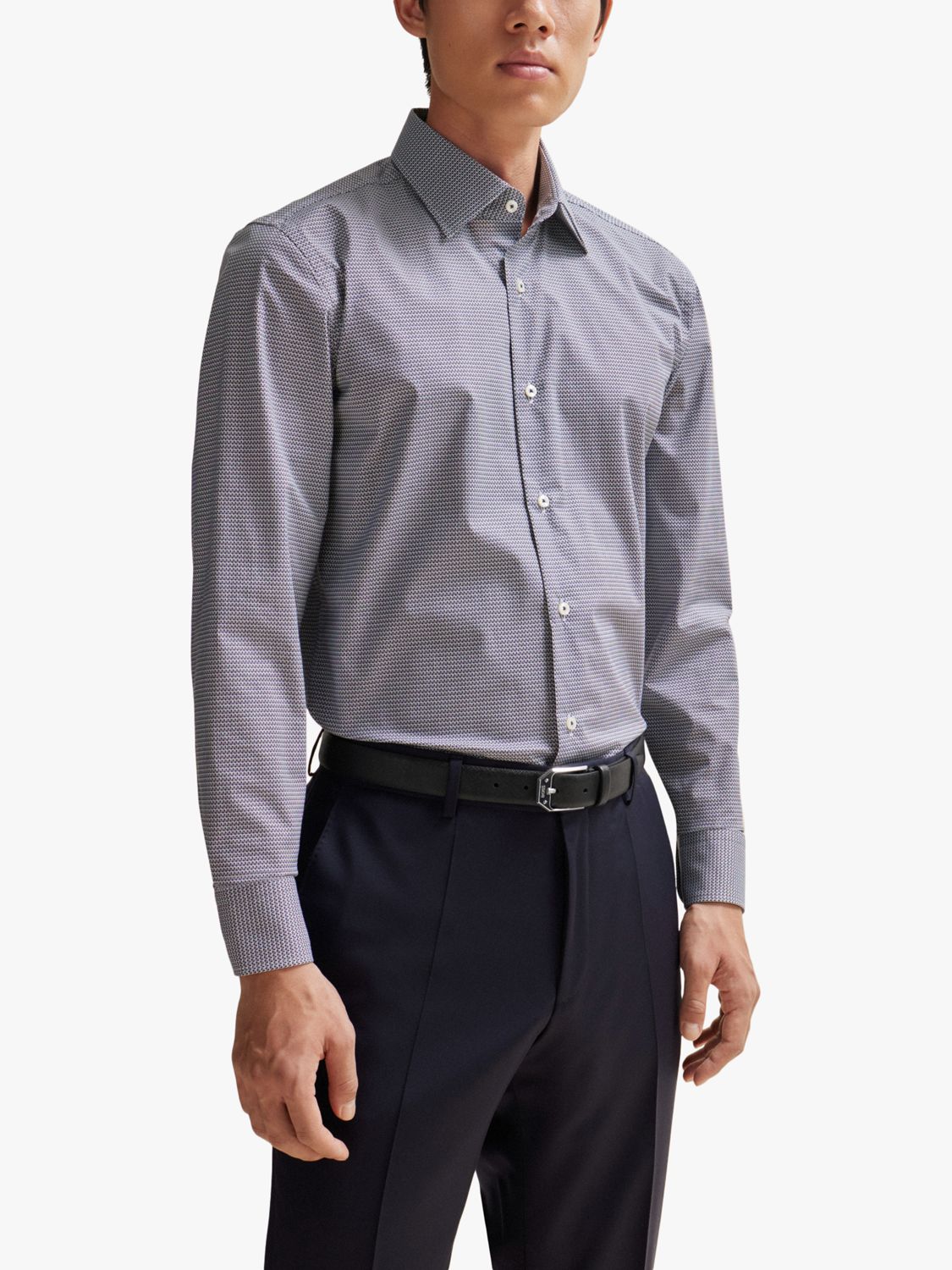 BOSS H-Hank Kent Long Sleeve Shirt, Dark Blue at John Lewis & Partners