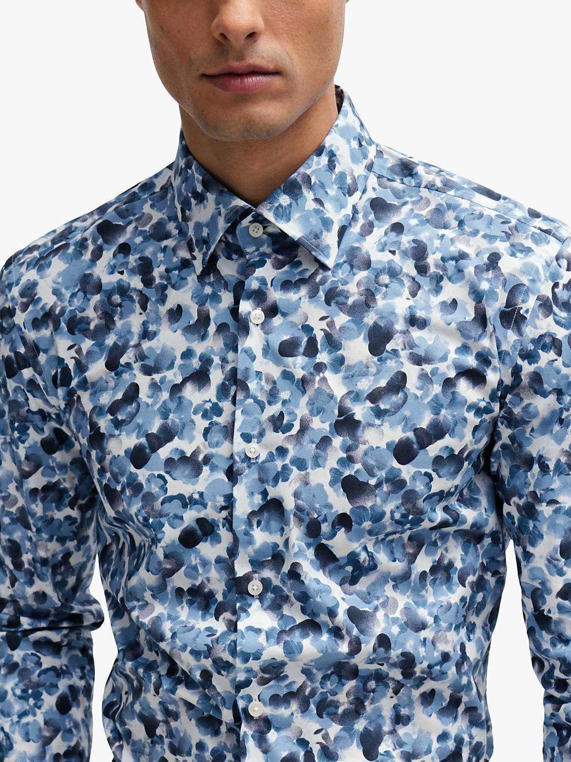 Buy BOSS H-Hank Kent Floral Print Long Sleeve Shirt, Light/Pastel Blue Online at johnlewis.com