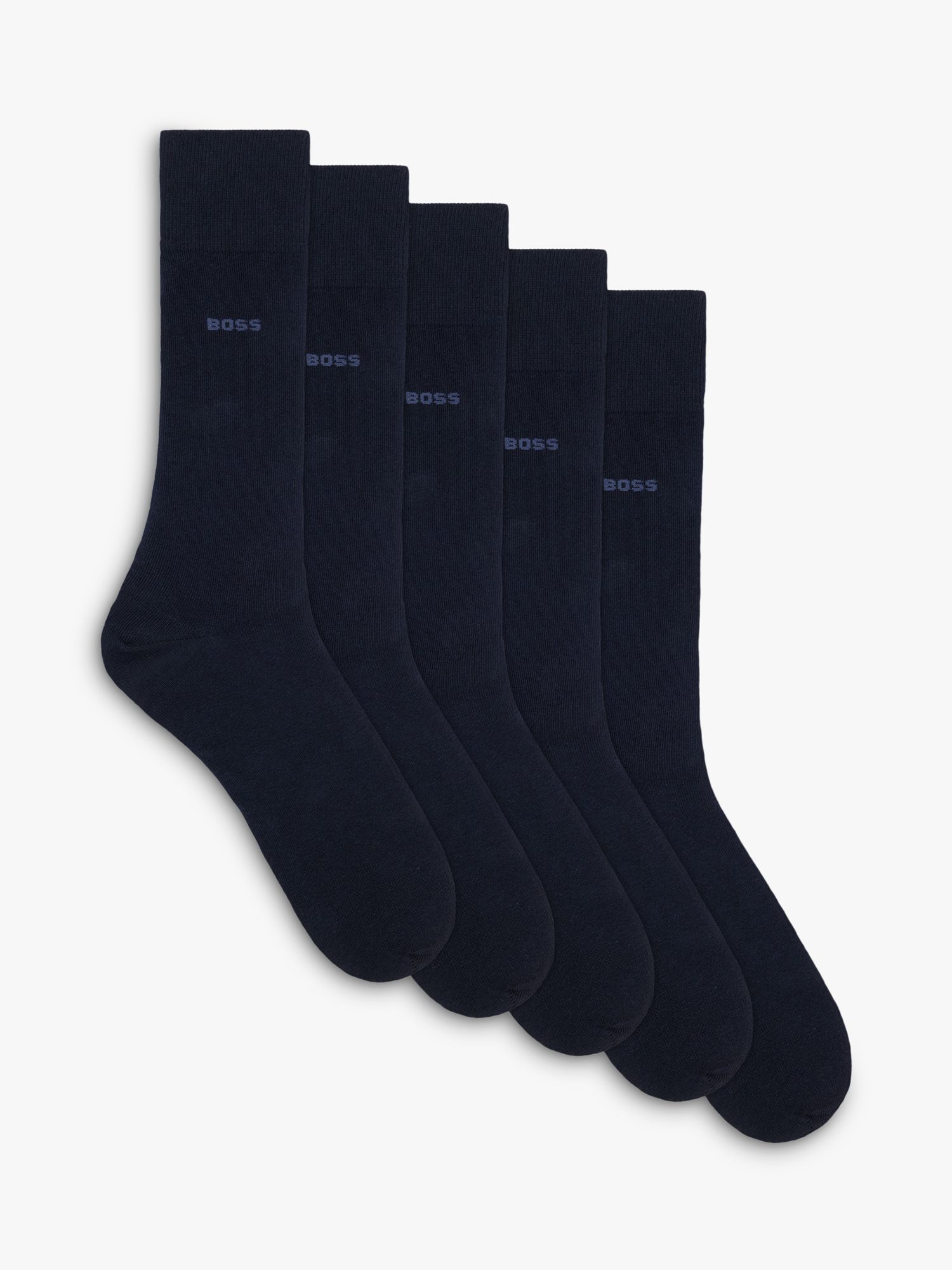 BOSS Solid Color Socks, Pack of 5, Dark Blue at John Lewis & Partners