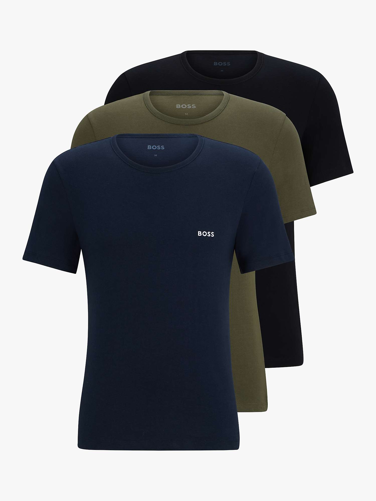 Buy BOSS Regular Fit T-Shirt, Pack of 3, Black/Khaki/Navy Online at johnlewis.com