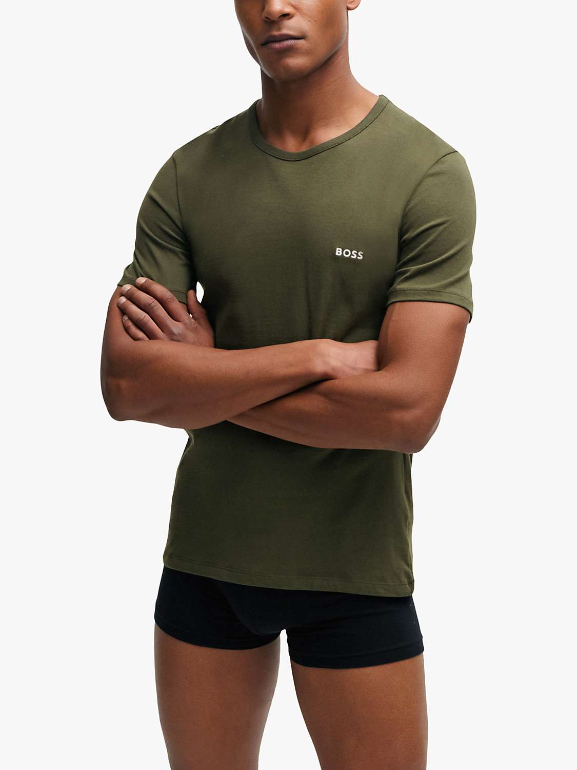 Buy BOSS Regular Fit T-Shirt, Pack of 3, Black/Khaki/Navy Online at johnlewis.com