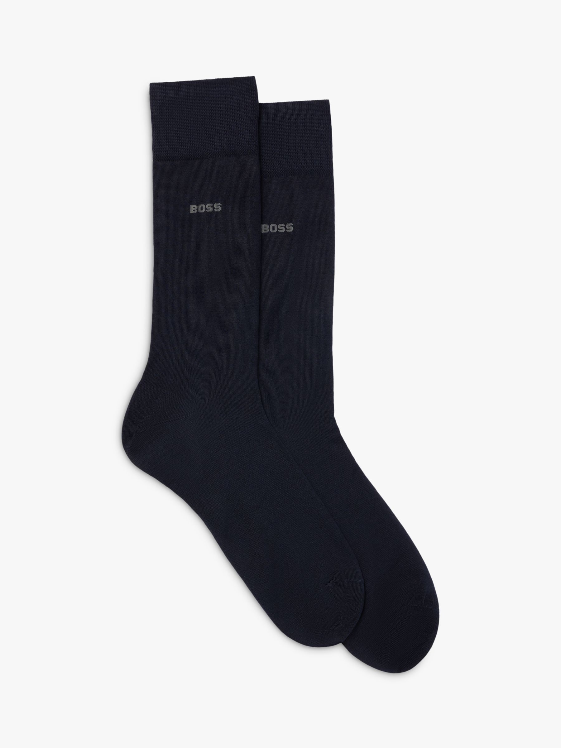 BOSS Tom Logo Socks, Pack of 2, Dark Blue at John Lewis & Partners