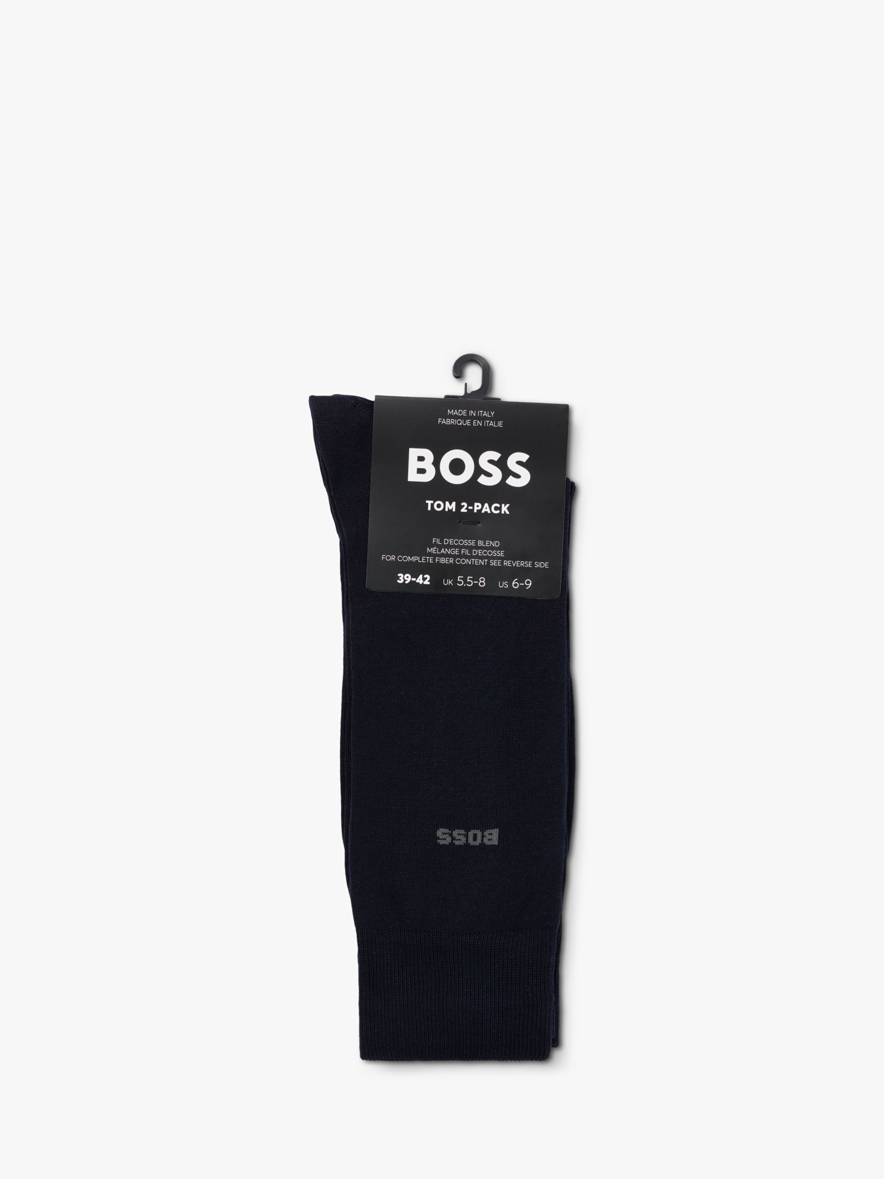 BOSS Tom Logo Socks, Pack of 2, Dark Blue, S-M