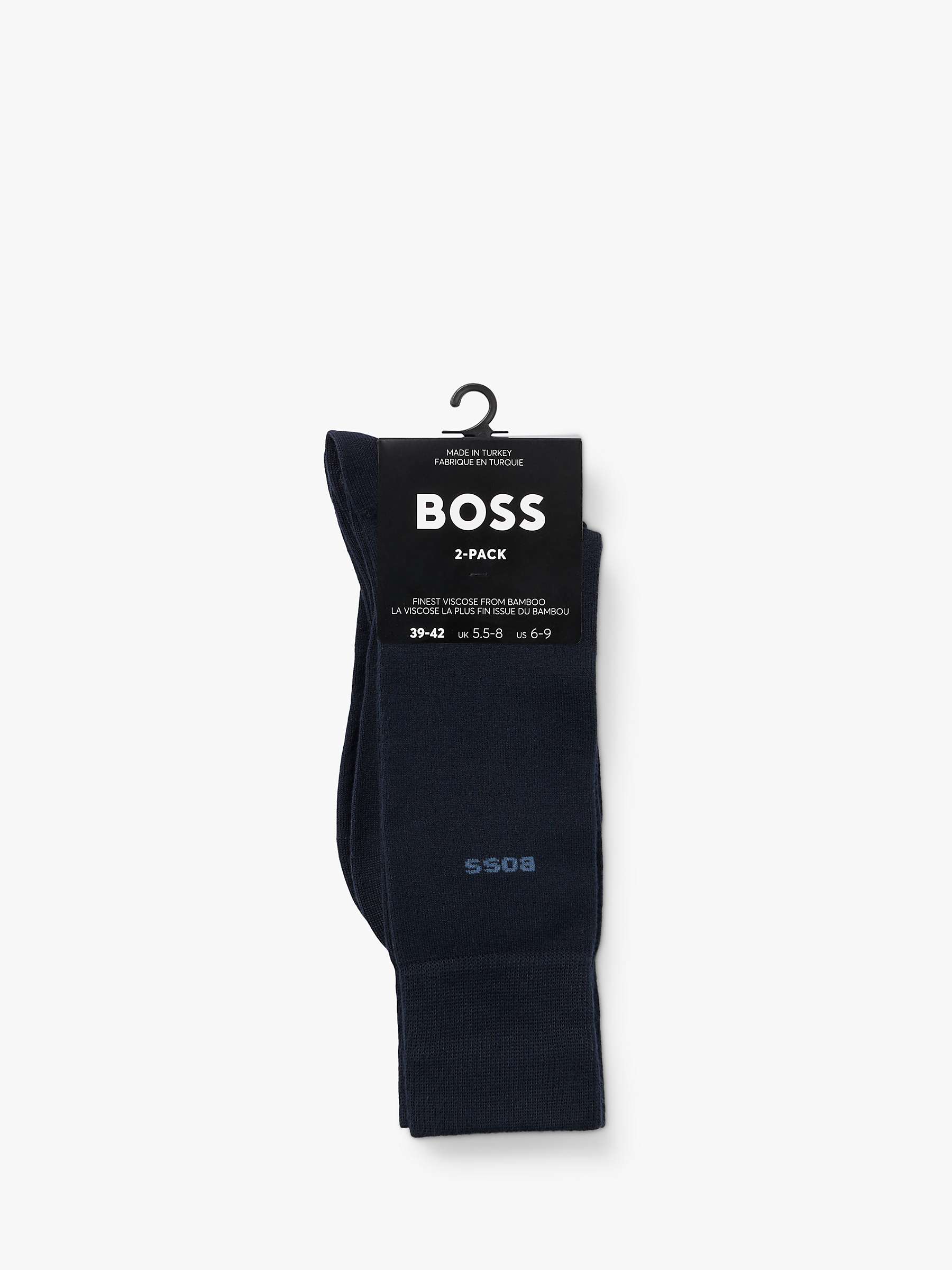 Buy BOSS Soft Plain Logo Socks, Pack Of 2, Dark Blue Online at johnlewis.com