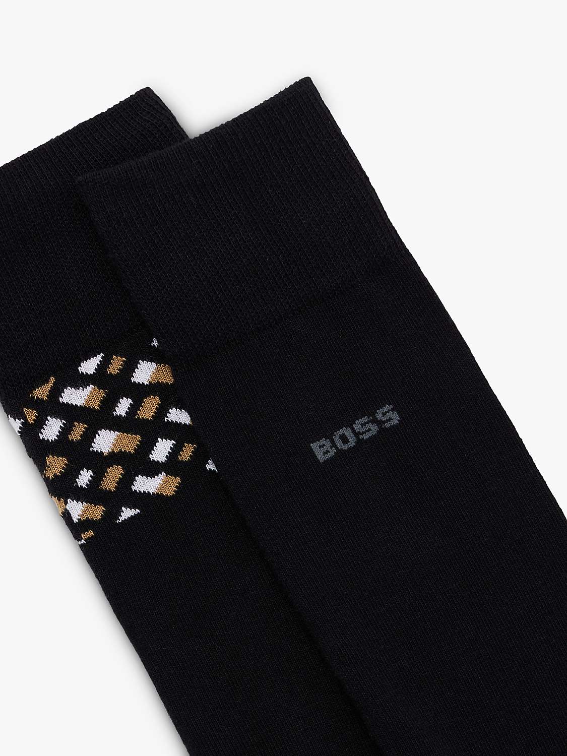 Buy HUGO BOSS BOSS Plain & Geometric Pattern Cotton Blend Socks, Pack of 2, Black/Multi Online at johnlewis.com