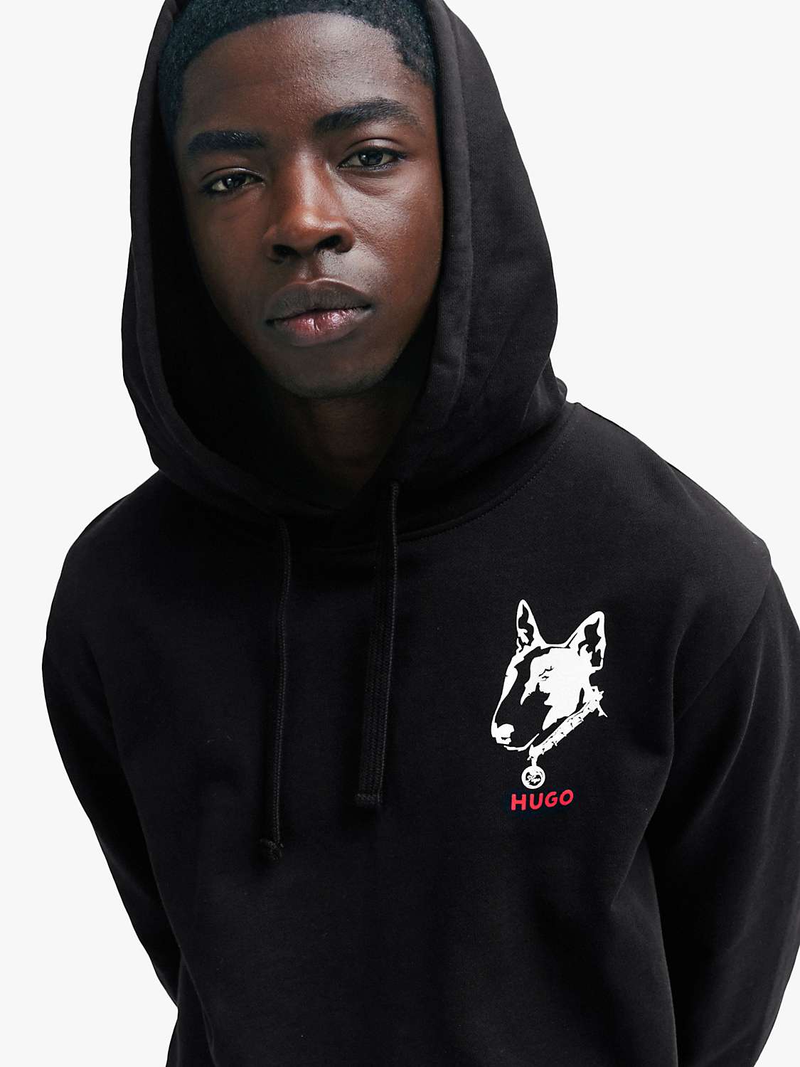 Buy HUGO Dammico Dog Graphic Cotton Hoodie, Black Online at johnlewis.com