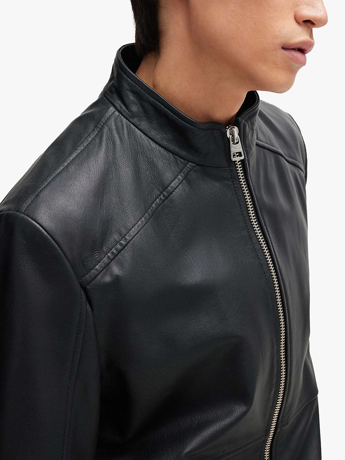 Buy HUGO Lokis2 Leather Racer Jacket, Black Online at johnlewis.com