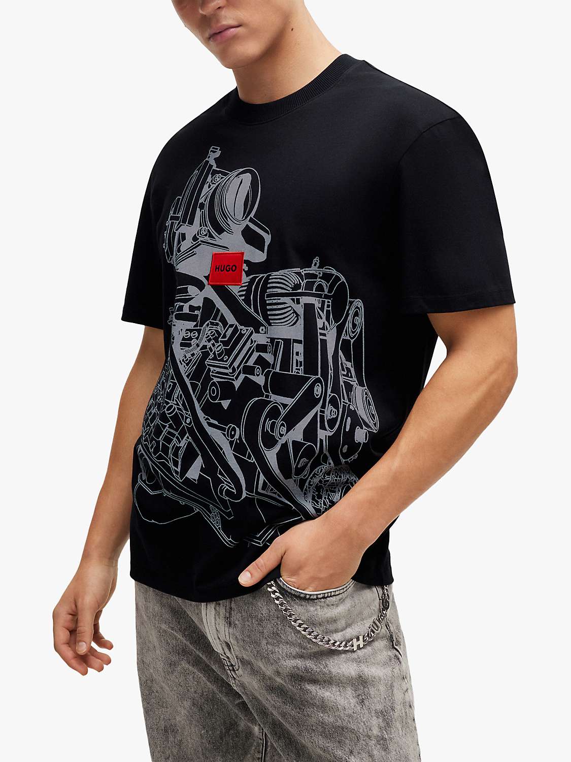 Buy HUGO Dacifico Short Sleeve T-Shirt, Black/Multi Online at johnlewis.com