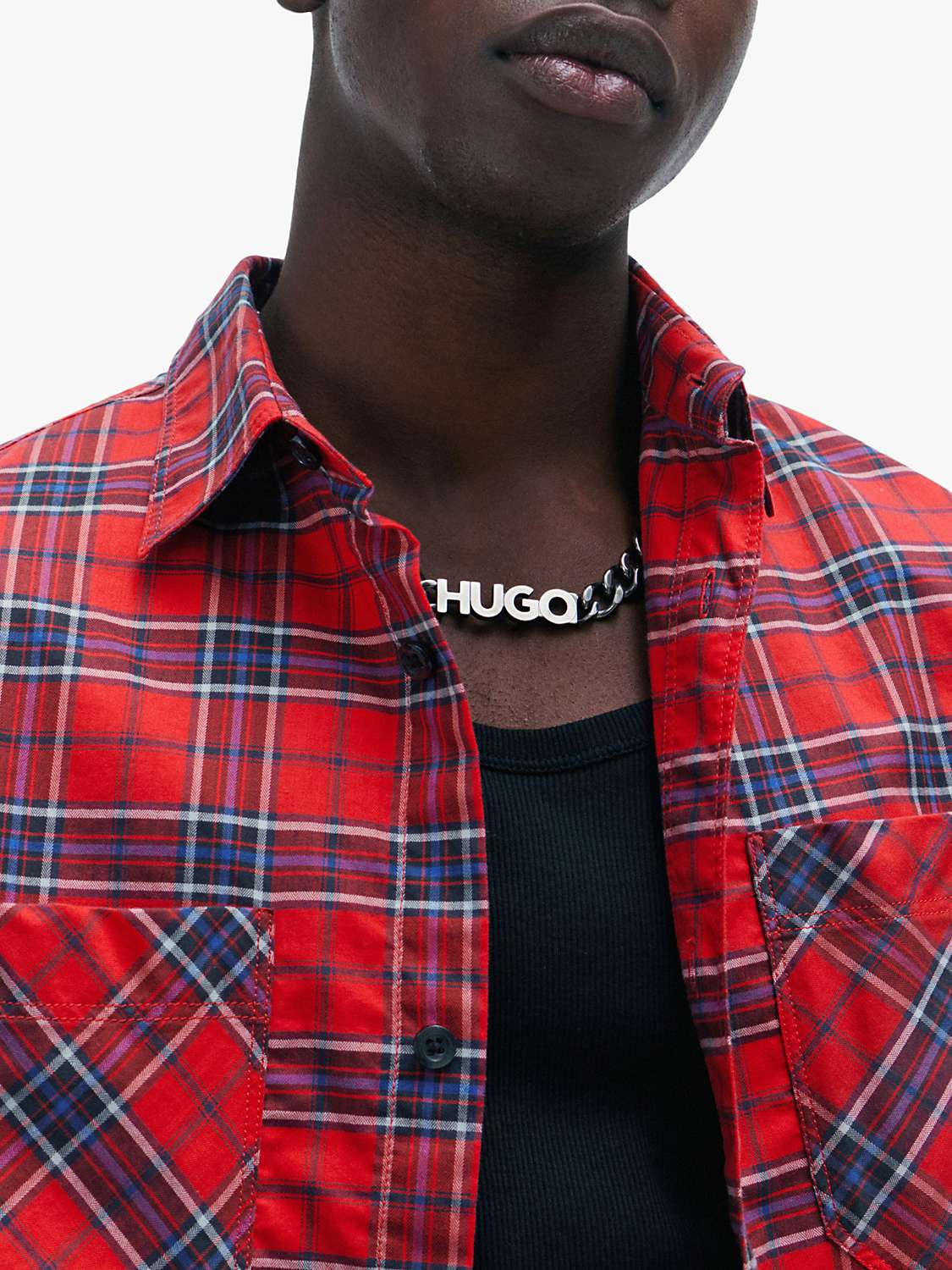 Buy HUGO Egit 693 Long Sleeve Shirt, Red/Multi Online at johnlewis.com
