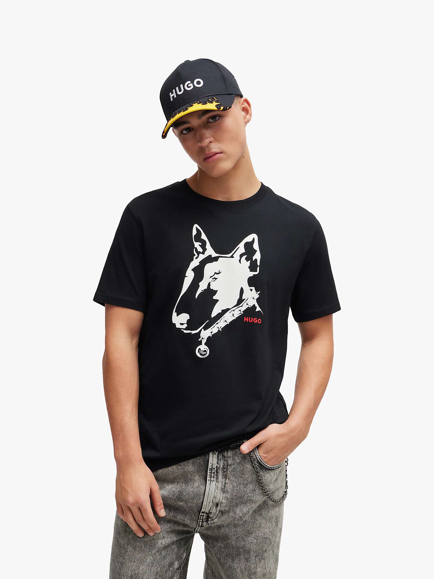 Buy HUGO Dammock Bull Terrier T-Shirt, Black/Multi Online at johnlewis.com
