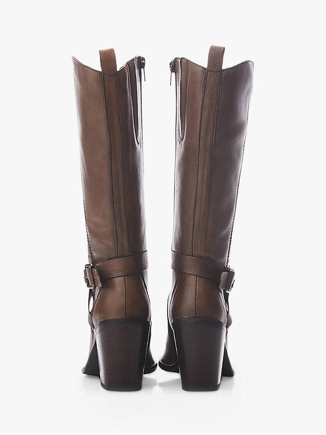 Moda in Pelle Serana Buckle Detail Leather Knee Boots, Taupe