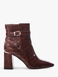 Moda in Pelle Kamina Patent Leather Croc Ankle Boots, Brown, Brown