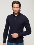 Superdry Essential Embroidered Knit Henley Jumper, Carbon Navy Marl