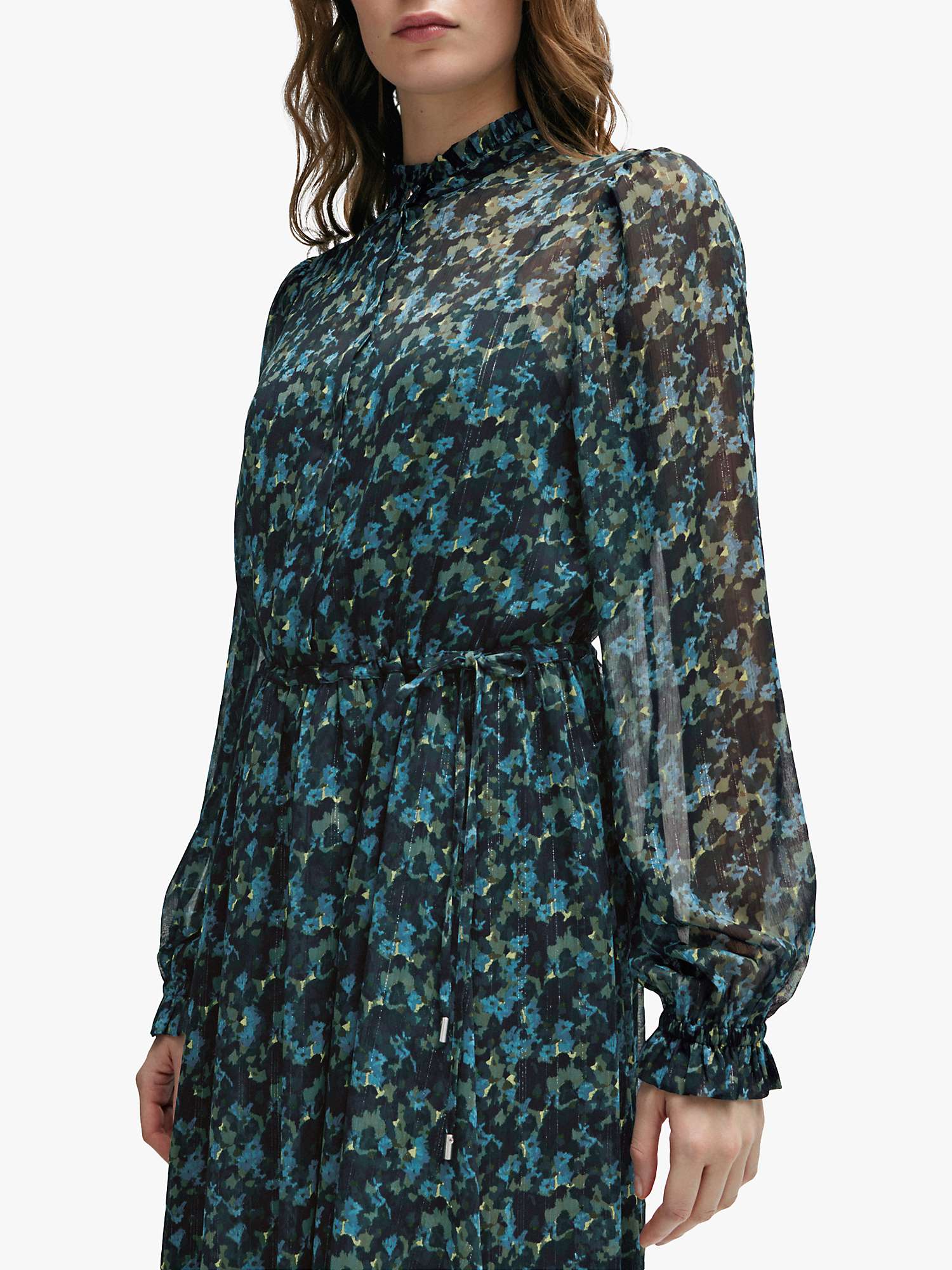 Buy BOSS Dusica Ruffle Collar Midi Dress, Blue/Multi Online at johnlewis.com