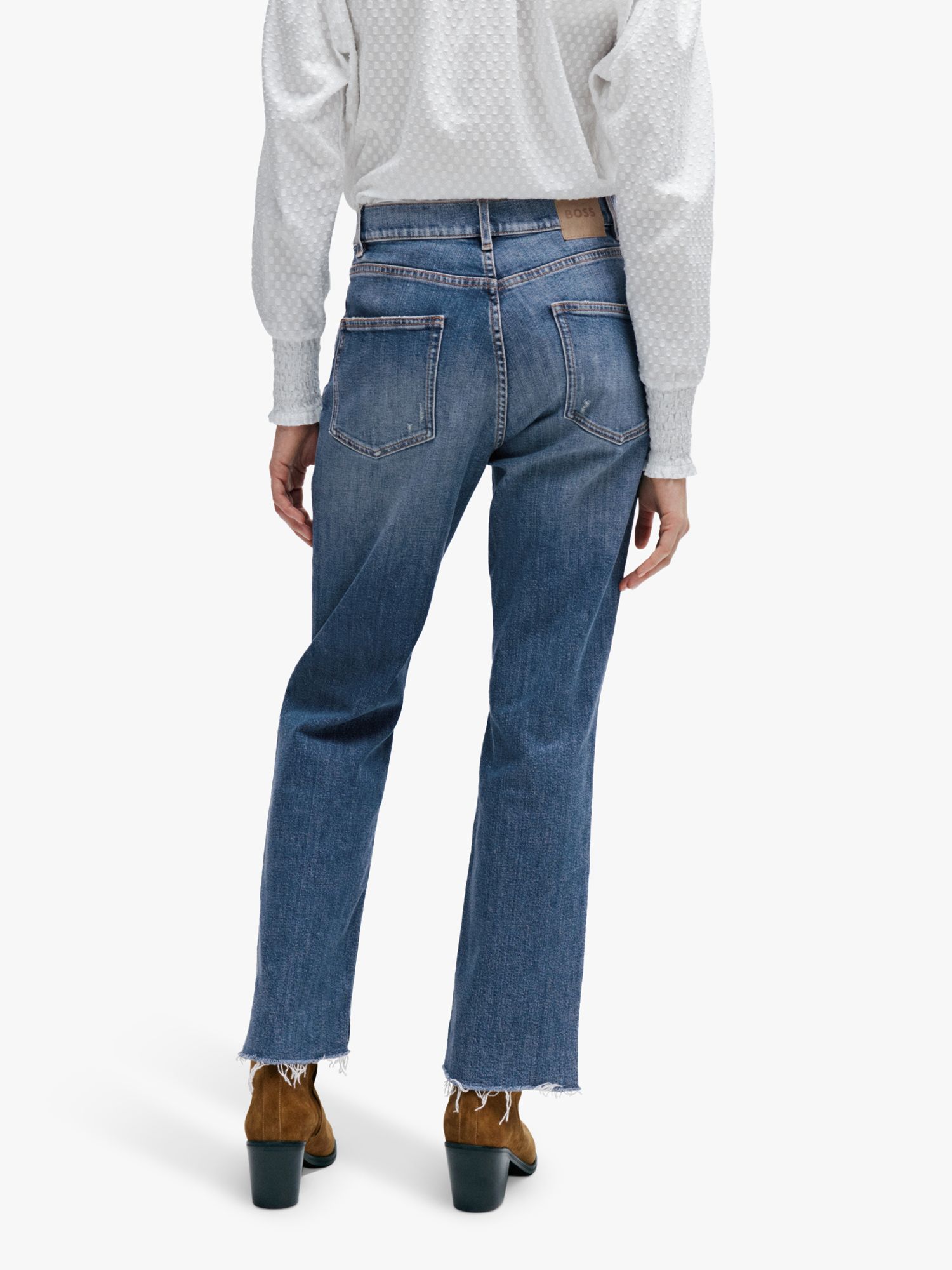 BOSS Cotton Blend Slim Jeans, Medium Blue at John Lewis & Partners