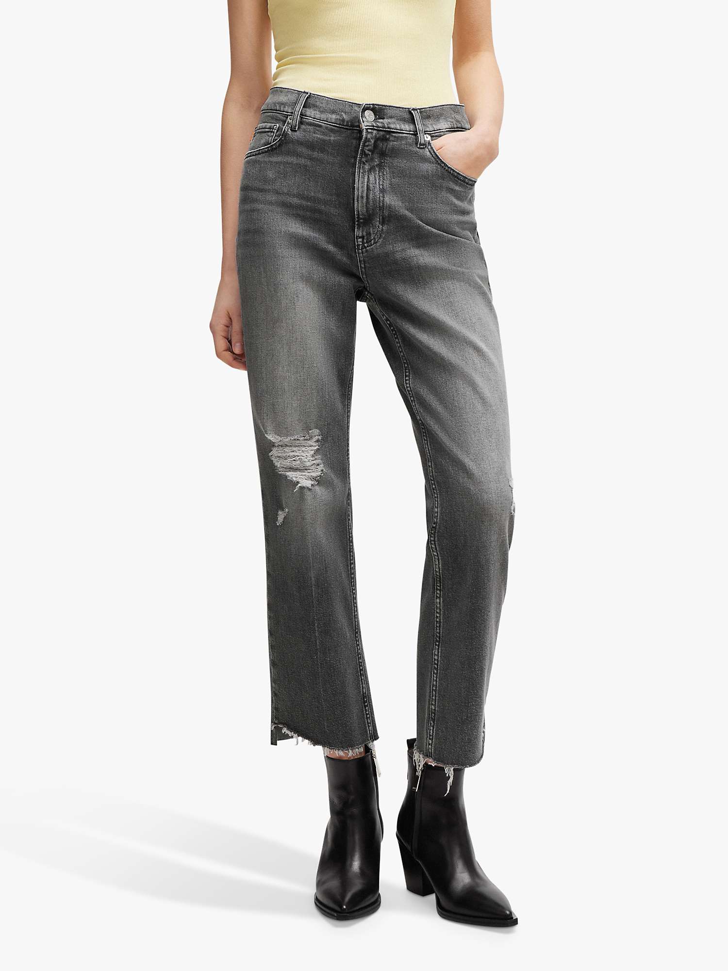 Buy BOSS Distressed Straight Leg Cropped Jeans, Medium Grey Online at johnlewis.com