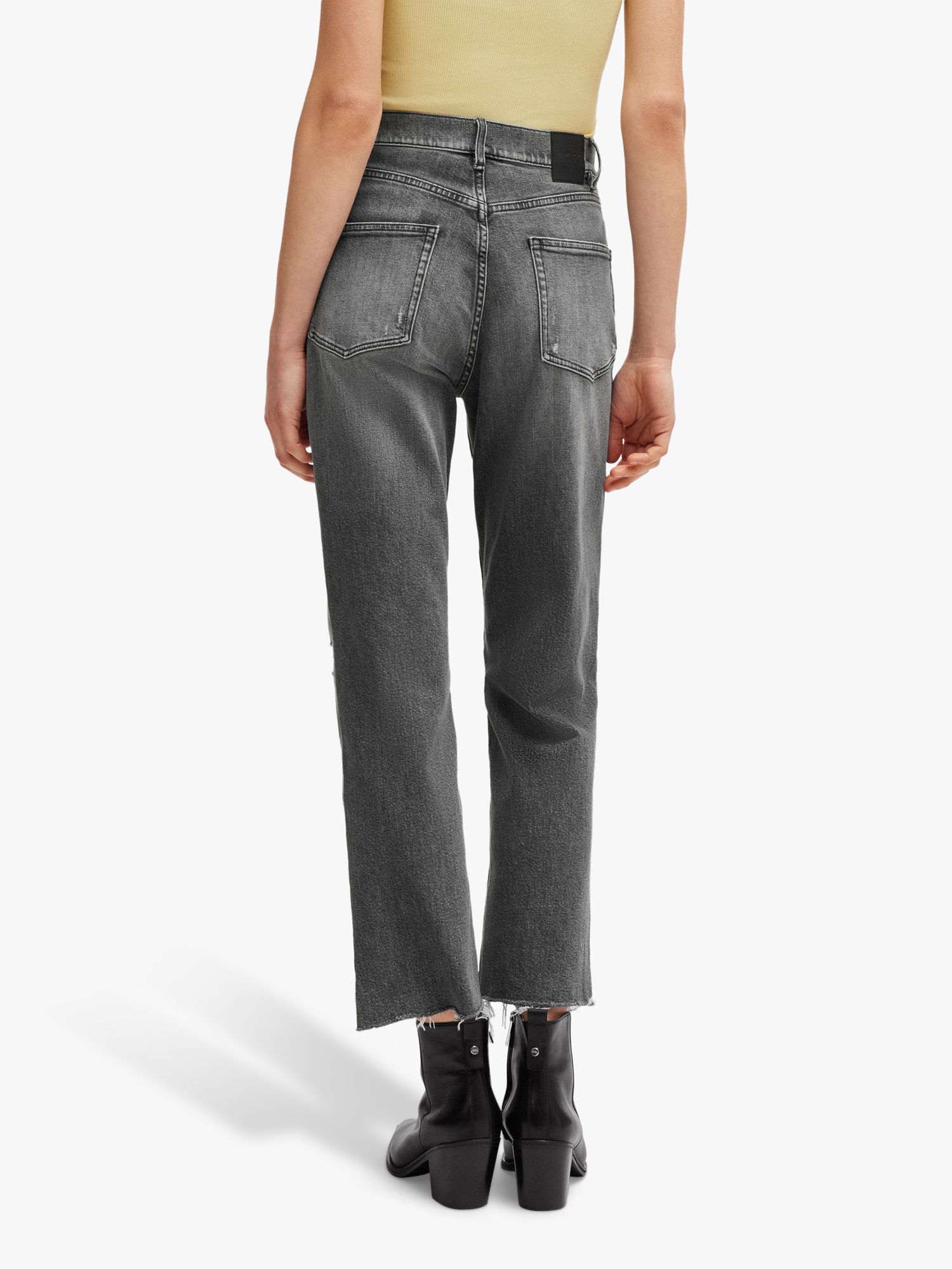 BOSS Distressed Straight Leg Cropped Jeans, Medium Grey, 31