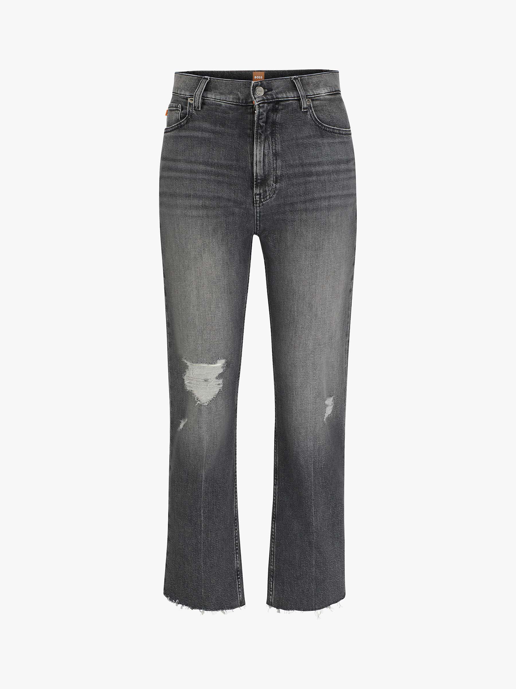 Buy BOSS Distressed Straight Leg Cropped Jeans, Medium Grey Online at johnlewis.com