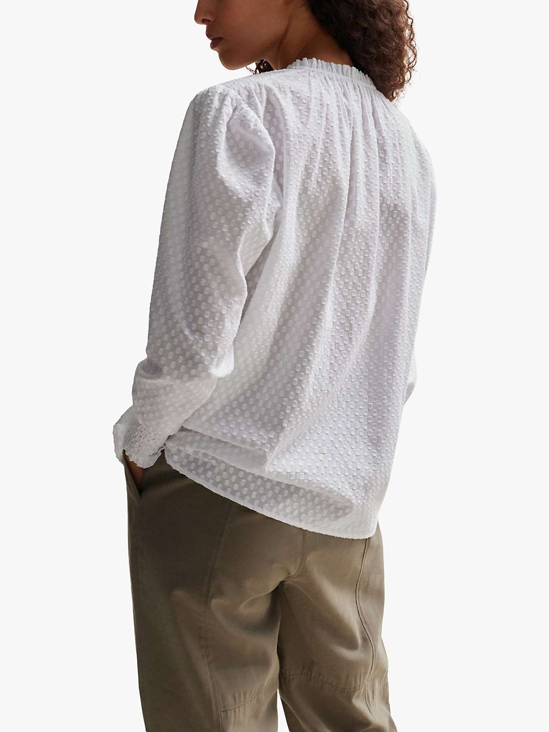 Buy BOSS Biusica Textured Tie Neck Blouse, White Online at johnlewis.com