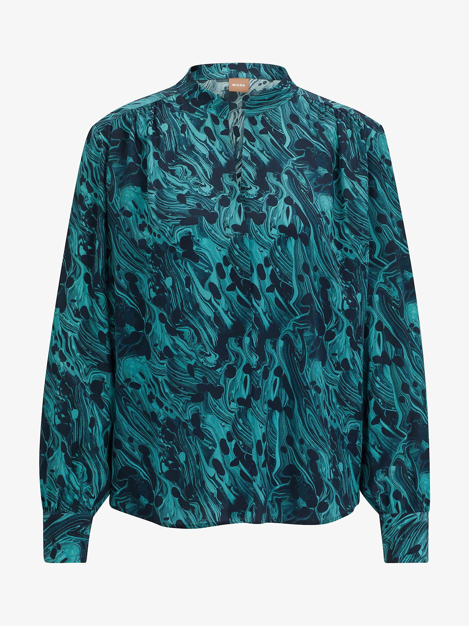 Buy BOSS Banora Abstract Print Silk Shirt, Navy/Teal Online at johnlewis.com