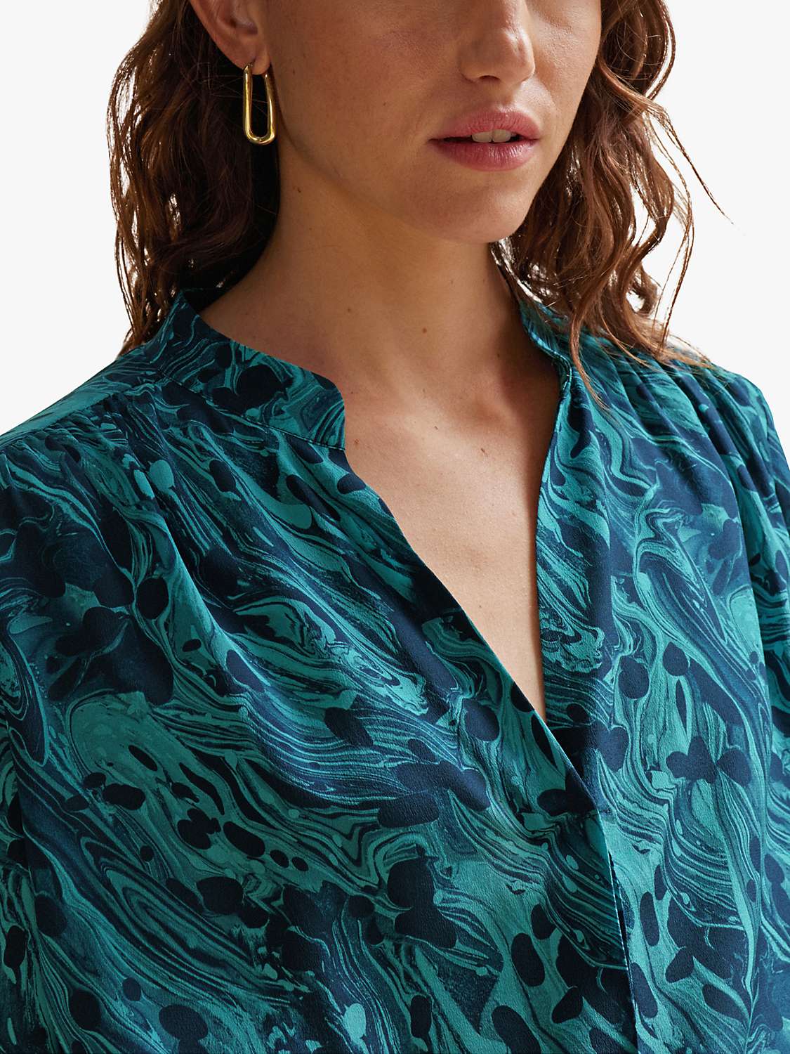 Buy BOSS Banora Abstract Print Silk Shirt, Navy/Teal Online at johnlewis.com