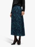 HUGO BOSS Veplika Marble Print Pleated Midi Skirt, Navy/Multi