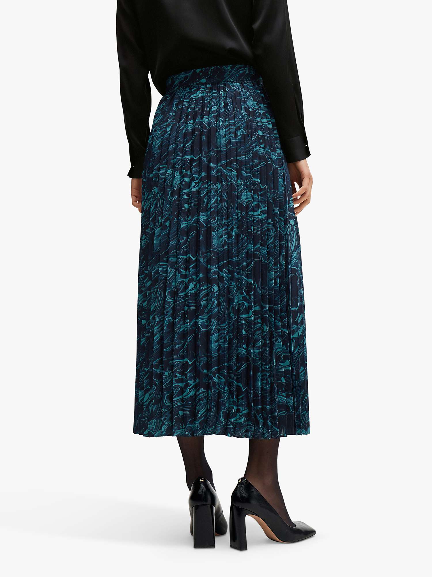 Buy HUGO BOSS Veplika Marble Print Pleated Midi Skirt, Navy/Multi Online at johnlewis.com