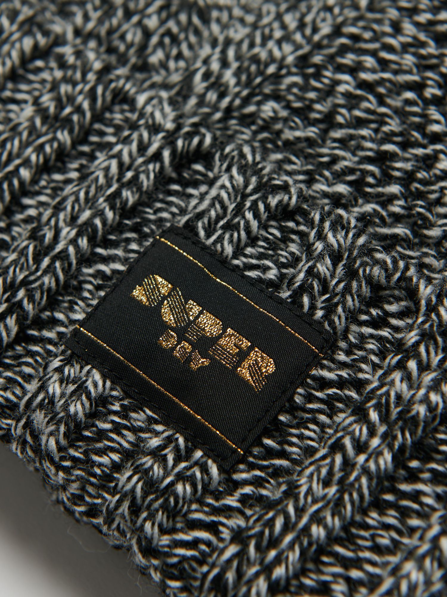 Superdry Cable Knit Beanie Hat, Black Fleck at John Lewis & Partners