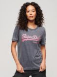 Superdry Metallic Vintage Logo T-Shirt, Eclipse Navy/Pink