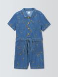 John Lewis Kids' Floral Embroidered Denim Playsuit, Denim Blue