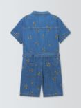 John Lewis Kids' Floral Embroidered Denim Playsuit, Denim Blue