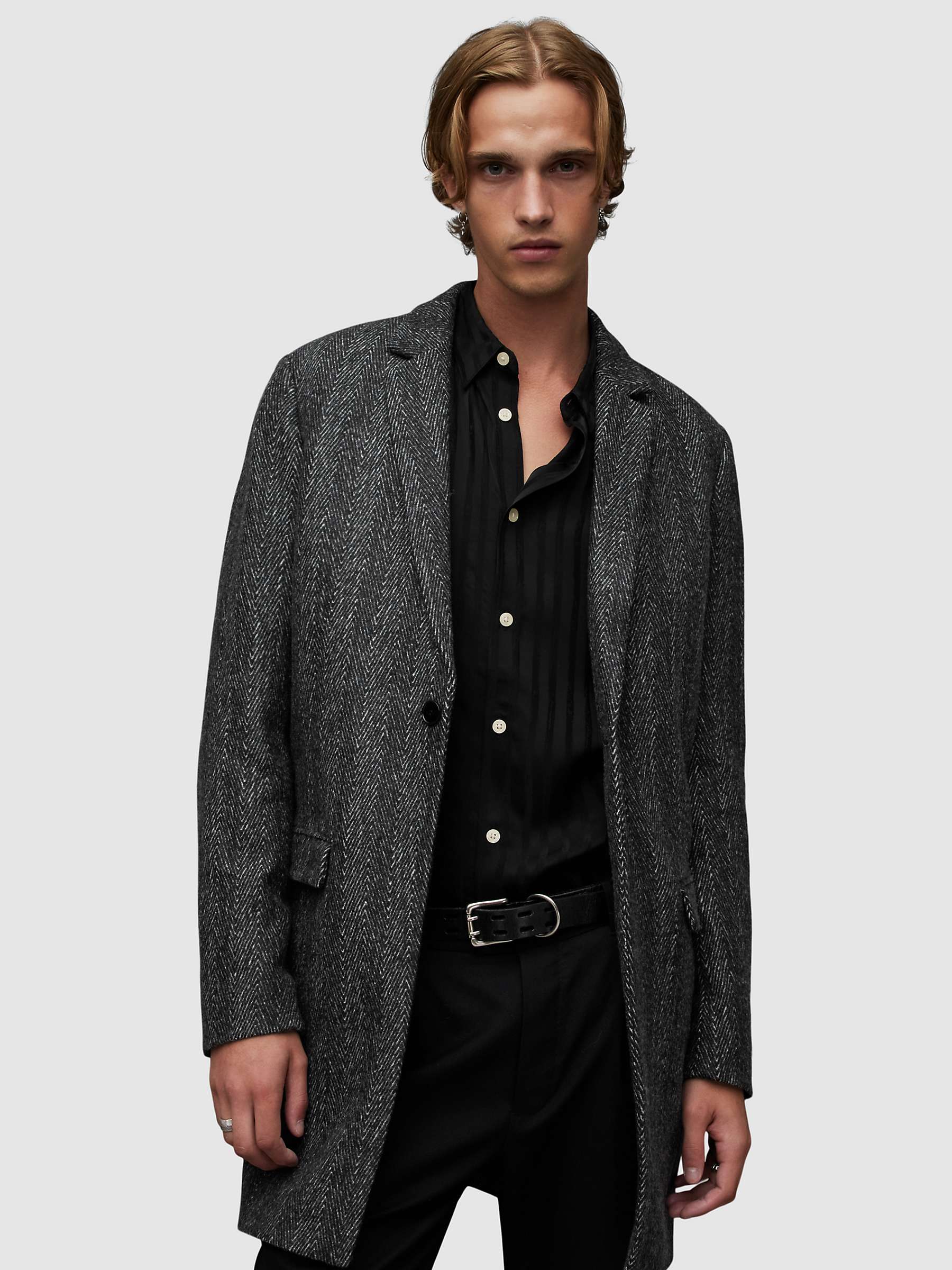 Buy AllSaints Manor Herringbone Wool Coat, Black Online at johnlewis.com